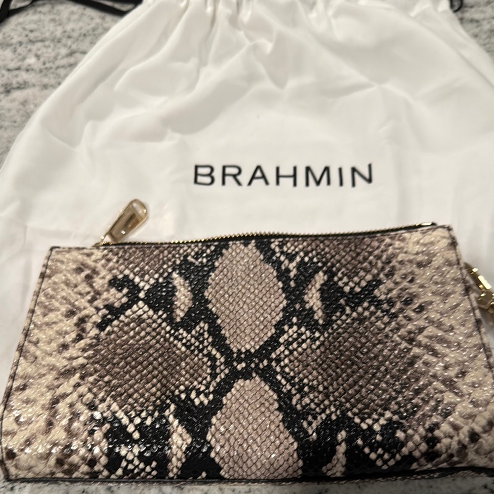 Brahmin Snakeskin Print Clutch in Neutral Tones